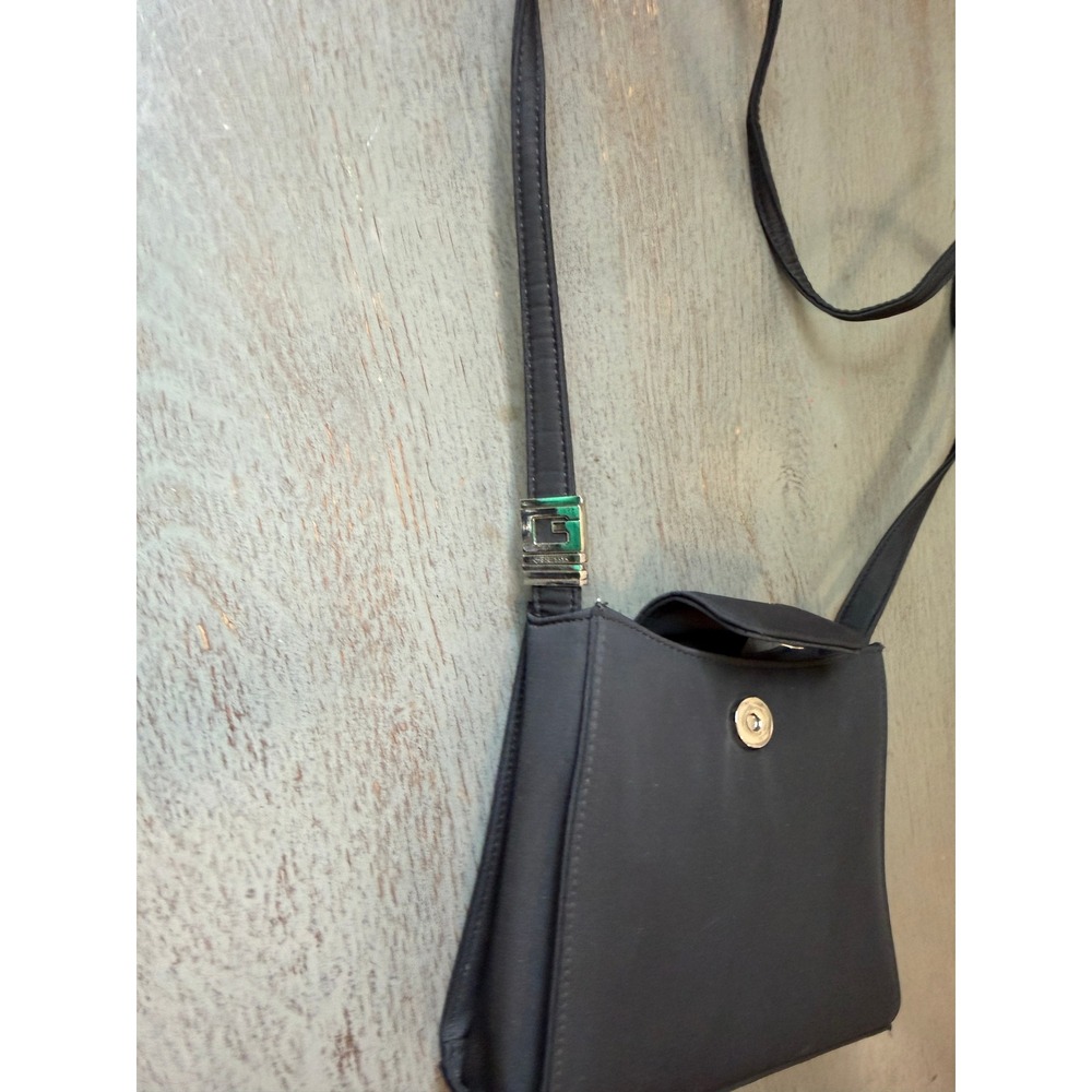 Vintage Guess Black Satin Crossbody Bag Silver G Logo Hardware Y2K Minimalist